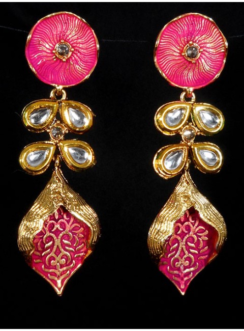 Kundan Earrings with Meenakari Work